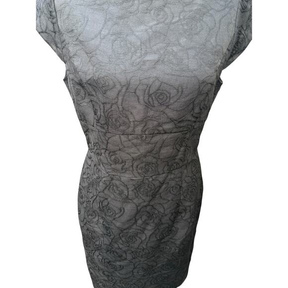 Brooks Brothers 346 Black Brocade Rose Patterned Cap Sleeve Shift Dress - 10 - Picture 3 of 10